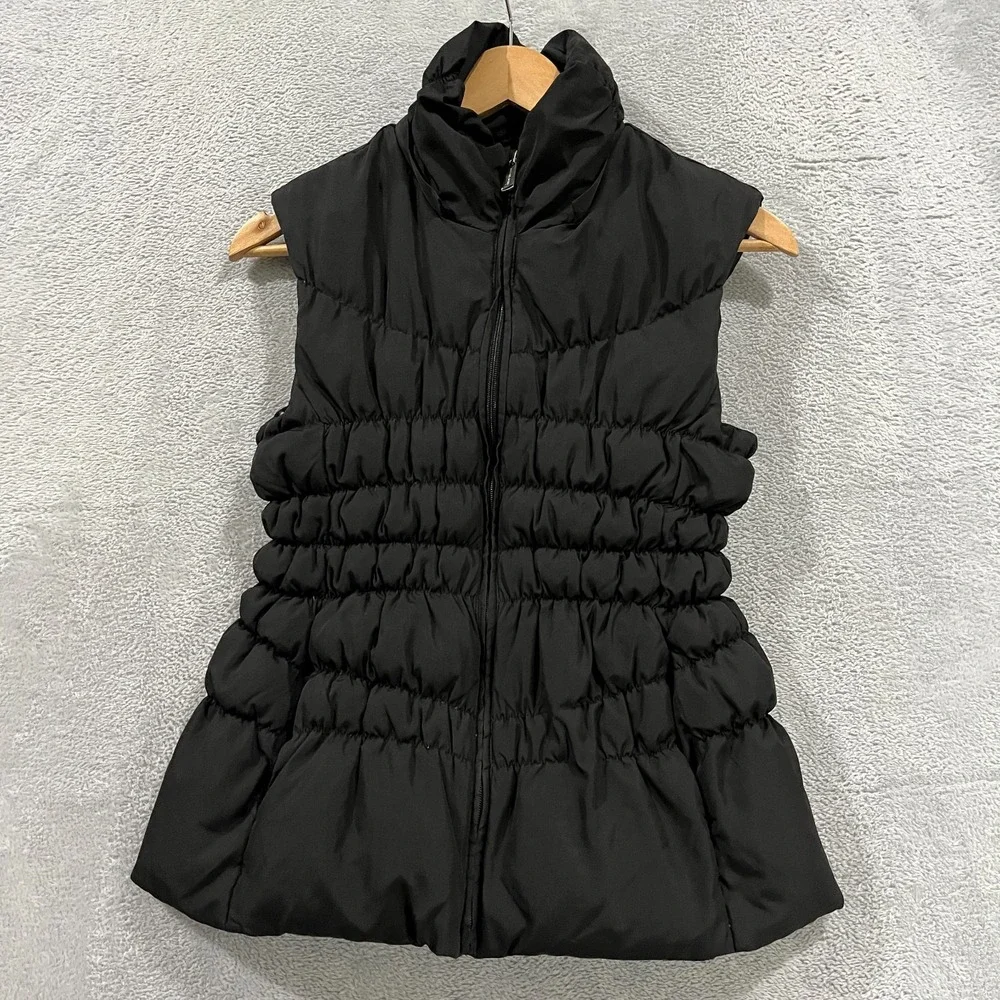 MICHAEL KORS Down Puffer Vest Womens Small‎ Black Full Zip Water Fowl Grunge